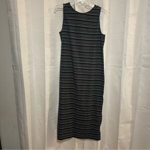 Ann Taylor LOFT Black Midi Dress w White Stripes Sleeveless Size Medium
